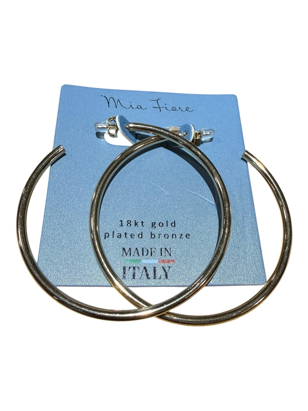 Mia Fiore Large Gold Tone Hoop Earrings 18kt Gold Plated Made in Italy NEW